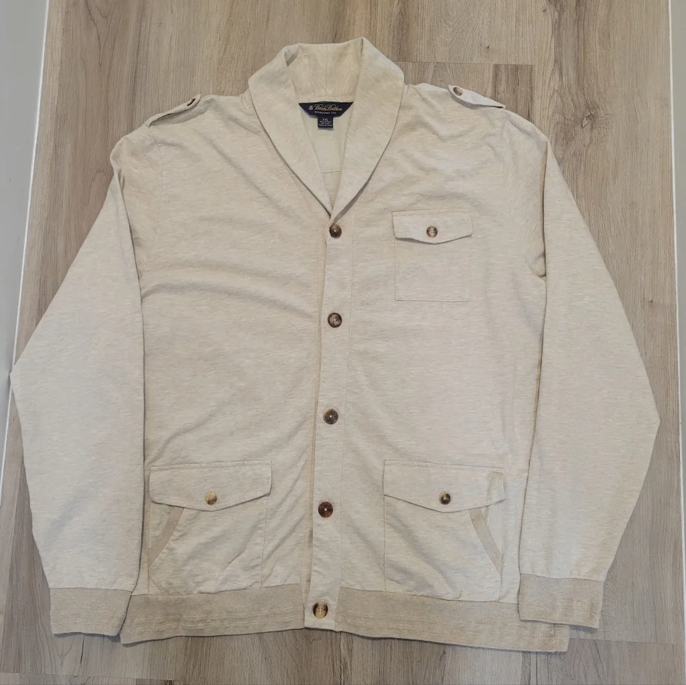 Brooks Brothers Men's Cotton Linen Beige Cardigan size XXL Academia Grandpa Lux